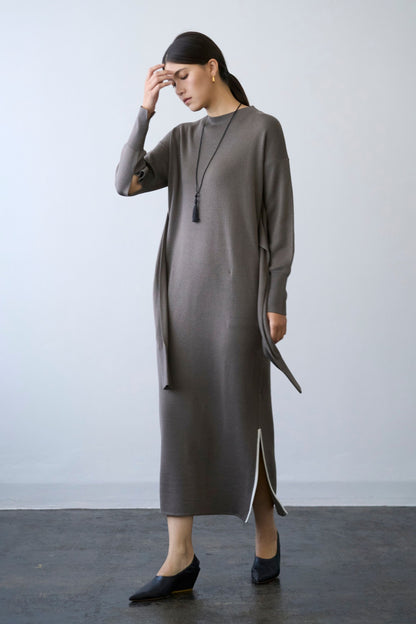 Double Sleeves Knit Dress - TAUPE / SHORT・LONG