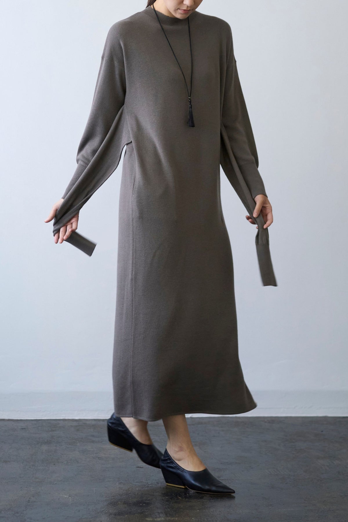 Double Sleeves Knit Dress - TAUPE / SHORT・LONG