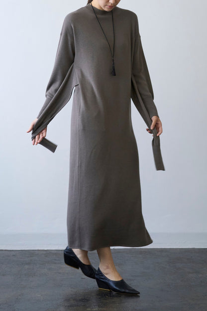 Double Sleeves Knit Dress - TAUPE / SHORT・LONG
