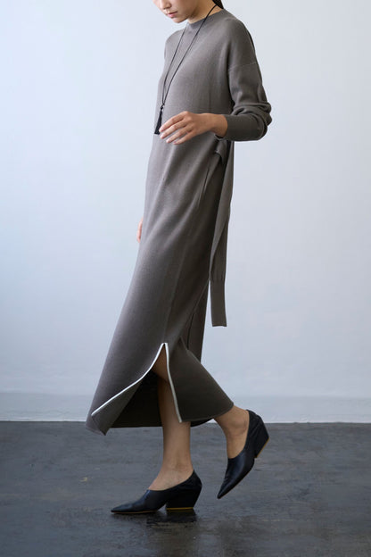 Double Sleeves Knit Dress - GRAY / SHORT・LONG