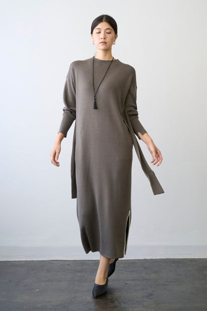 Double Sleeves Knit Dress - GRAY / SHORT・LONG