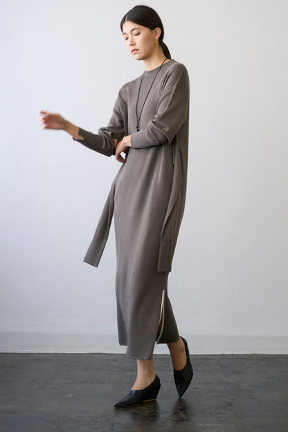 Double Sleeves Knit Dress - TAUPE / SHORT・LONG