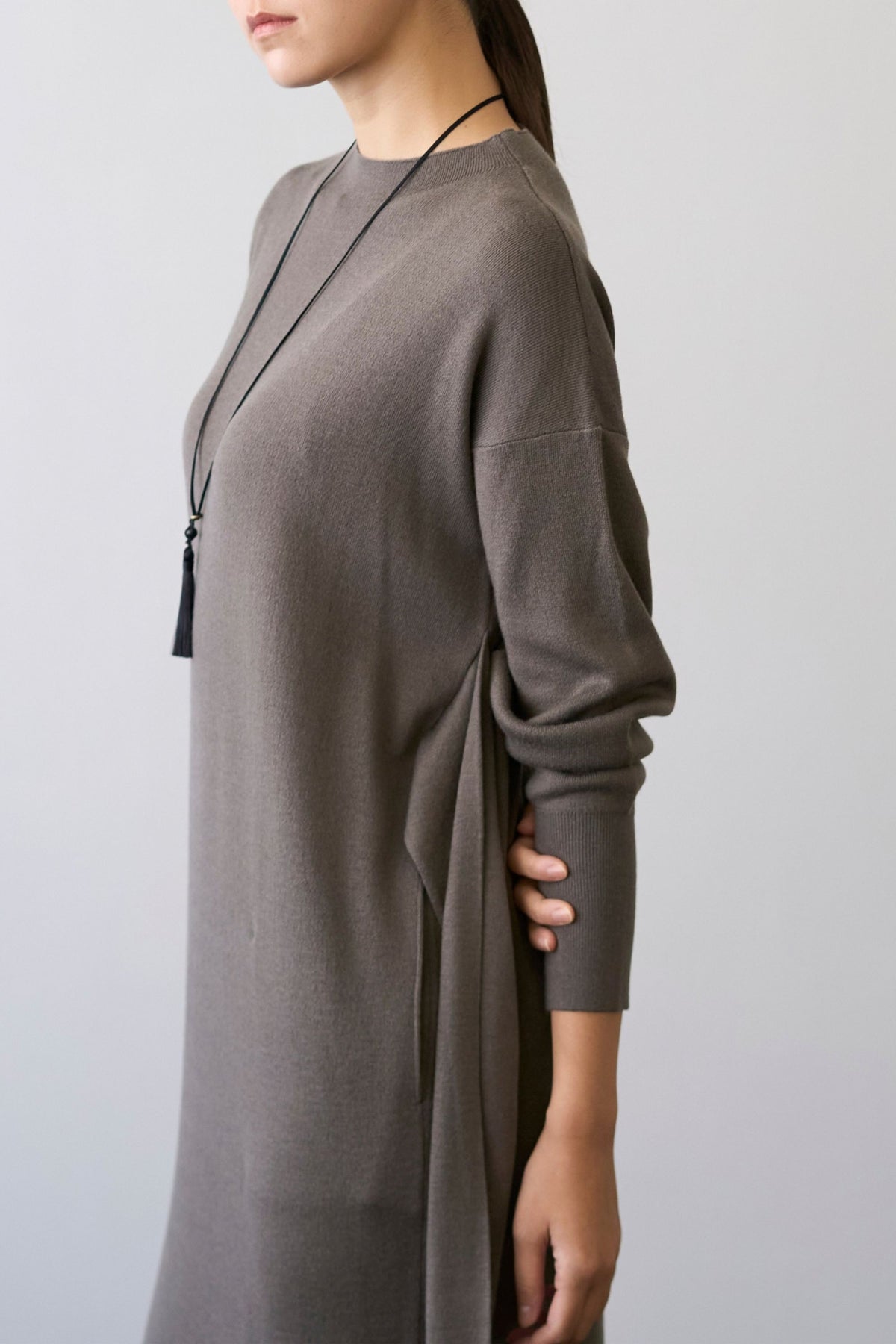 Double Sleeves Knit Dress - TAUPE / SHORT・LONG