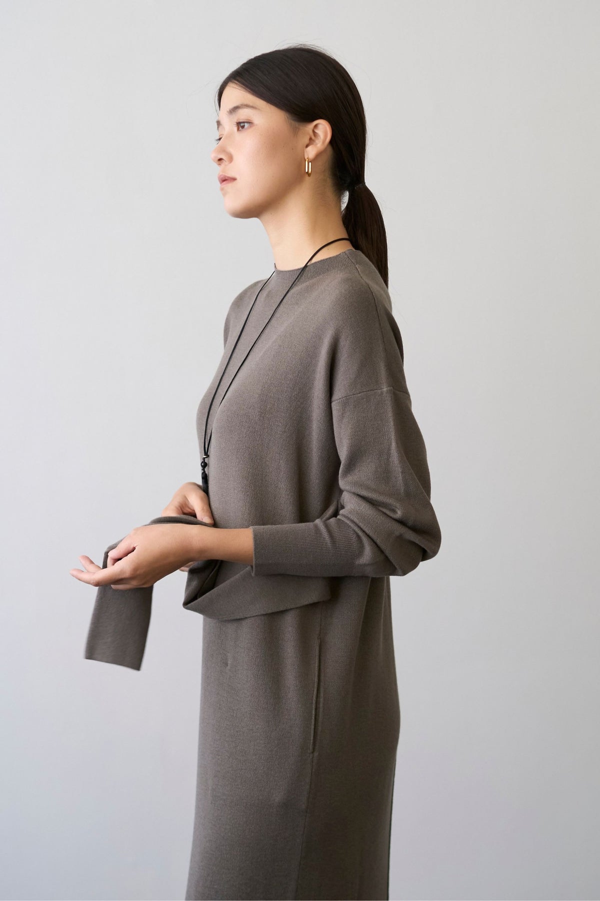 Double Sleeves Knit Dress - GRAY / SHORT・LONG