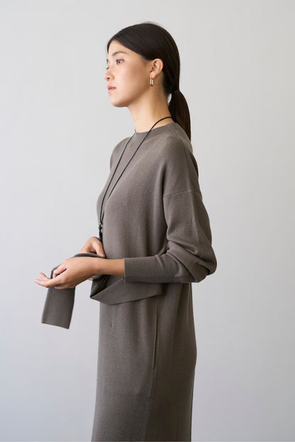 Double Sleeves Knit Dress - GRAY / SHORT・LONG