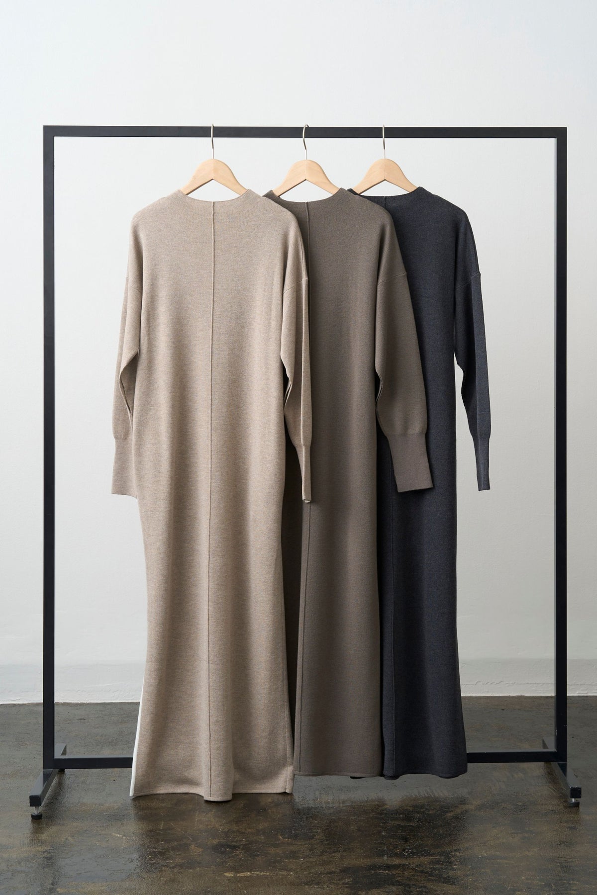 Double Sleeves Knit Dress - GRAY / SHORT・LONG