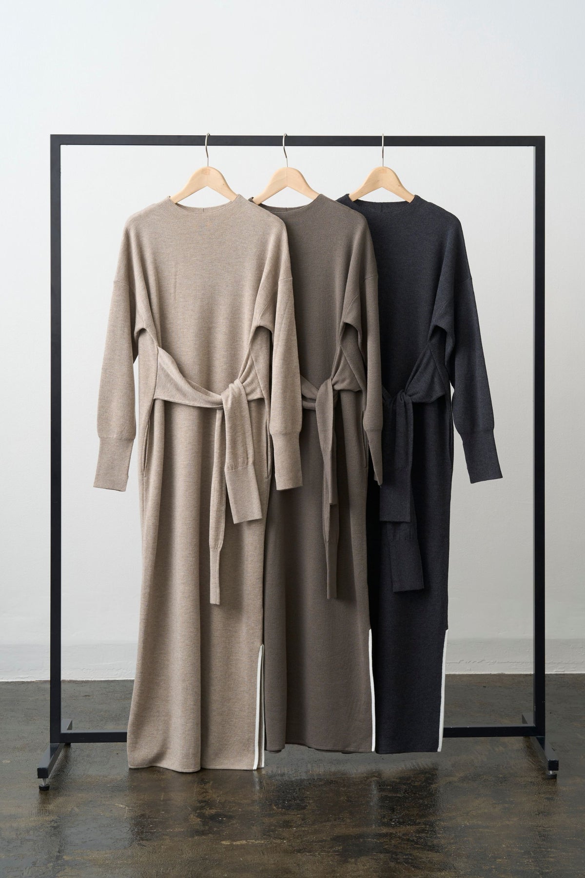 Double Sleeves Knit Dress - GRAY / SHORT・LONG