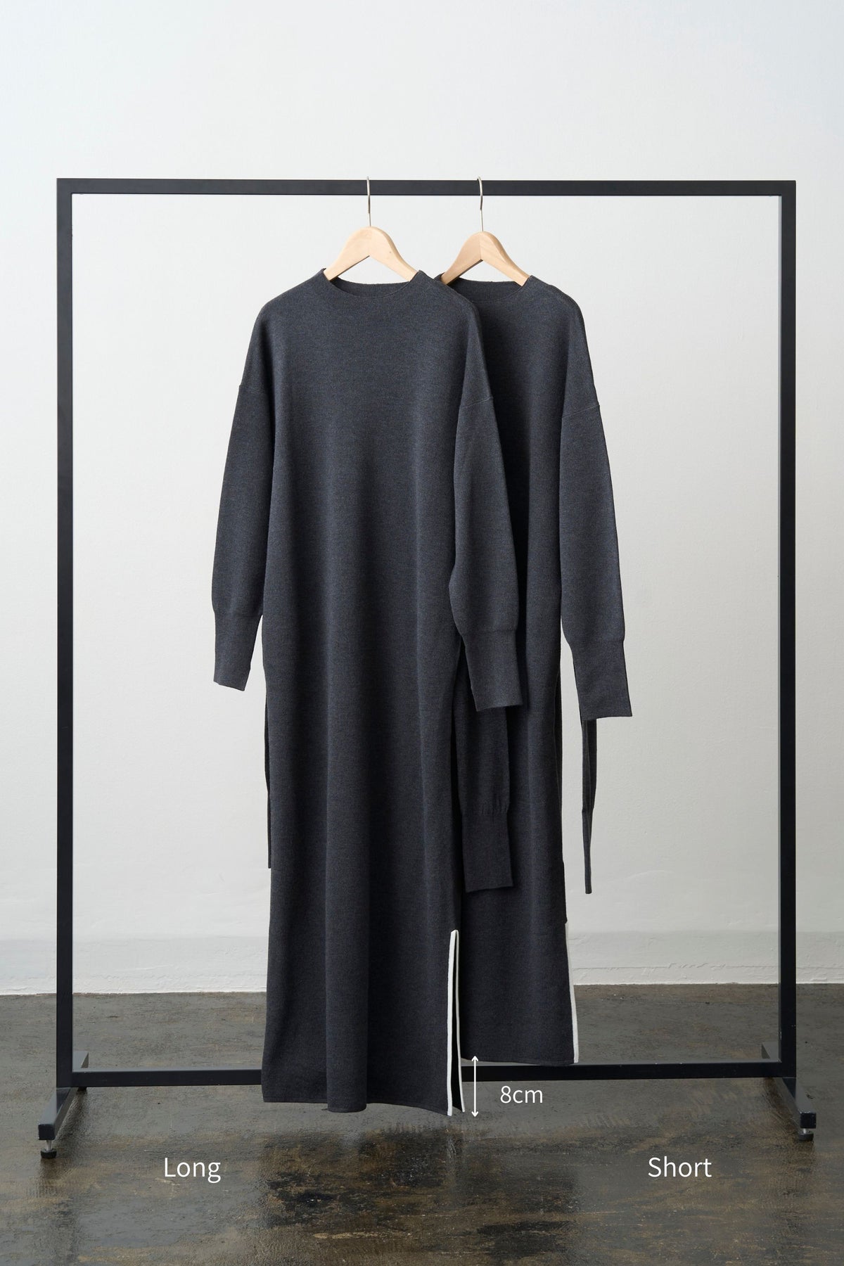 Double Sleeves Knit Dress - GRAY / SHORT・LONG