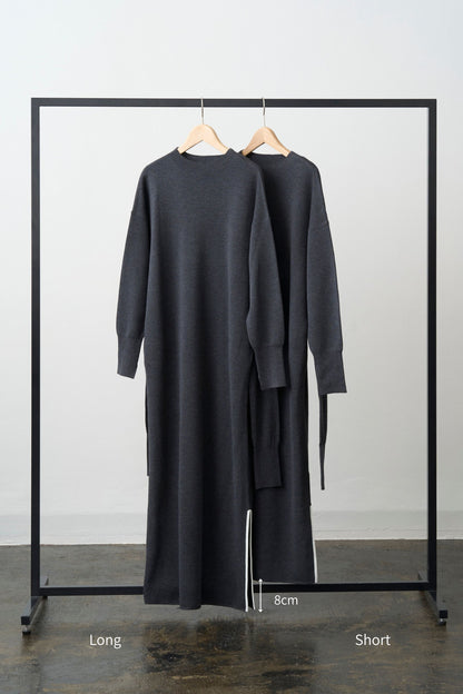 Double Sleeves Knit Dress - GRAY / SHORT・LONG
