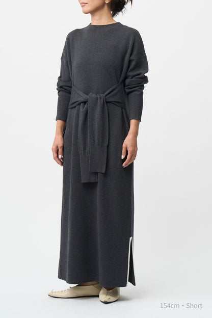 Double Sleeves Knit Dress - GRAY / SHORT・LONG