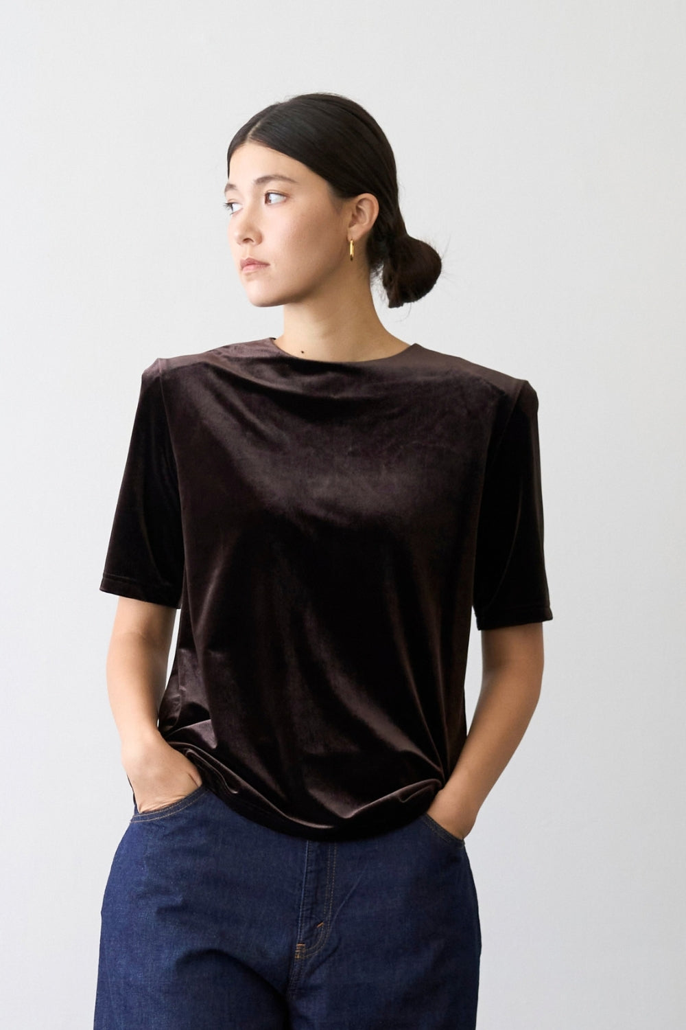 Dry Velour Boxy Tee - ESPRESSO
