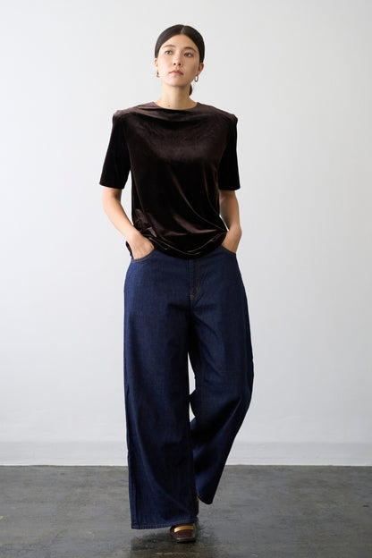 Dry Velour Boxy Tee - ESPRESSO