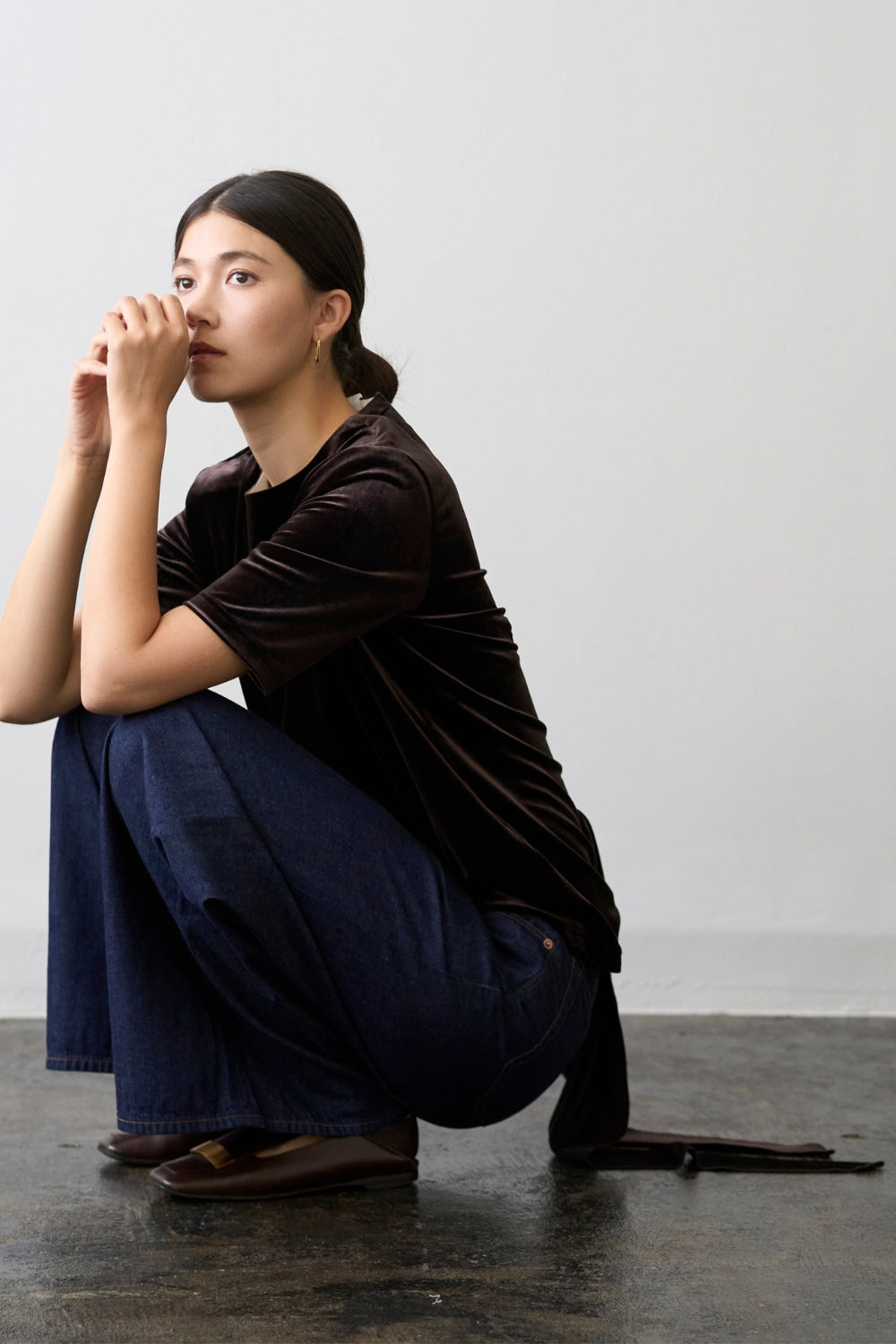 Dry Velour Boxy Tee - ESPRESSO