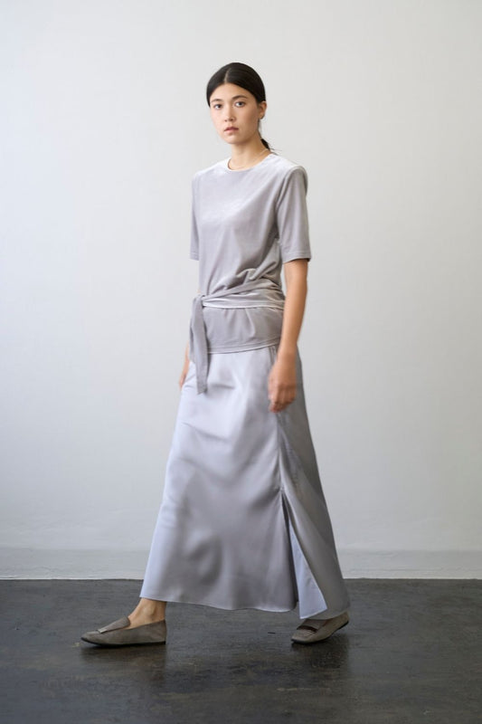 Satin Maxi Skirt - GRAY