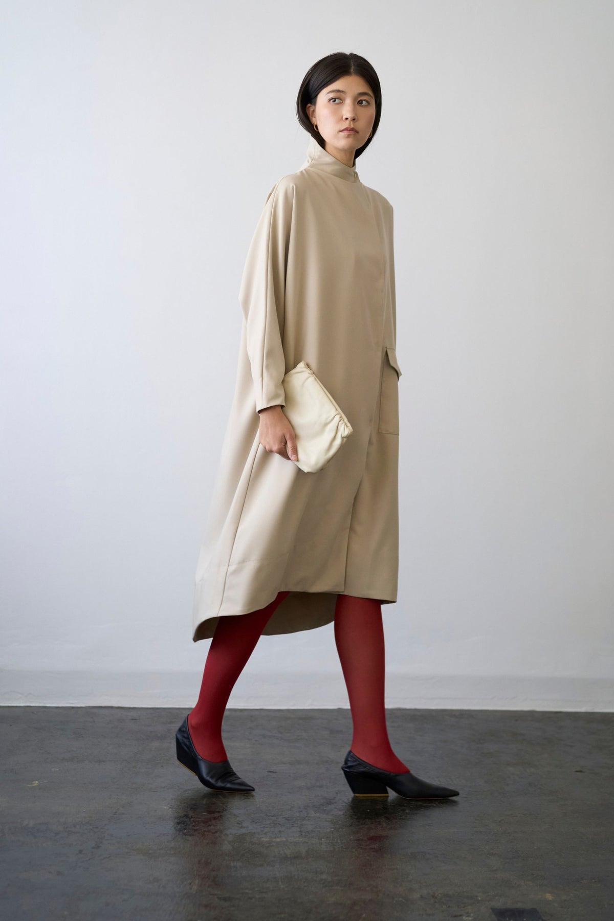 Stand Collar Light Coat - BEIGE
