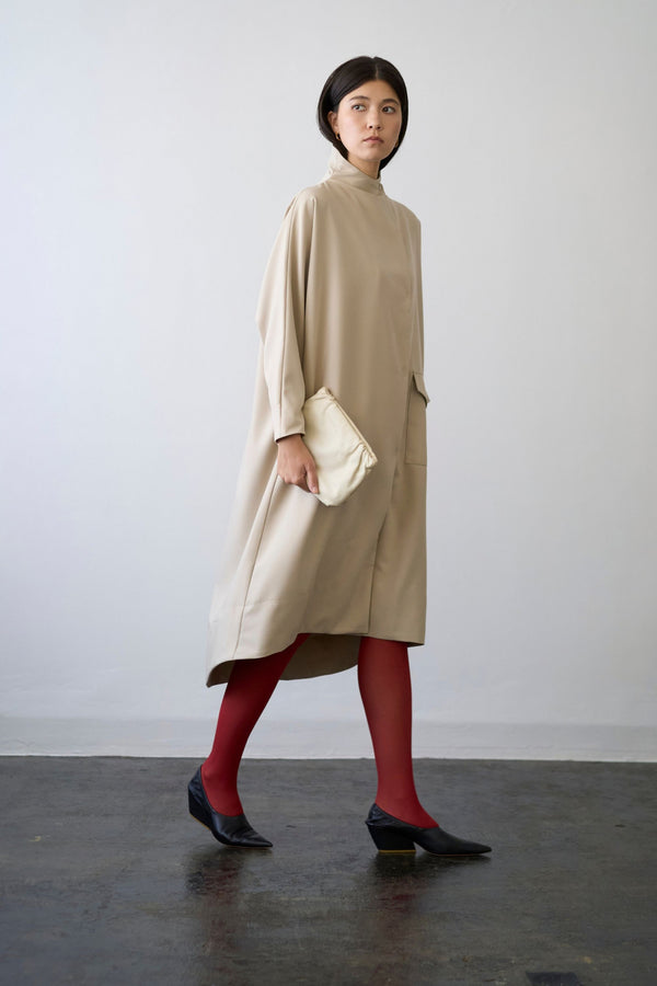 Stand Collar Light Coat - BEIGE