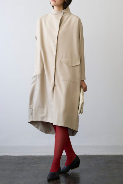 Stand Collar Light Coat - BEIGE