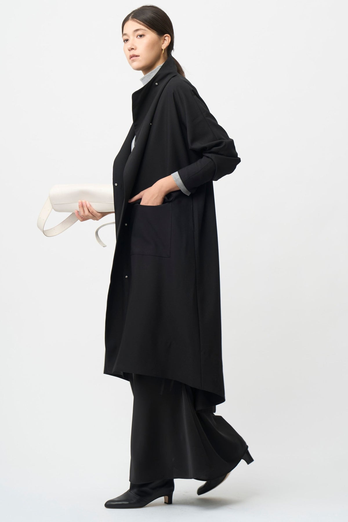 Stand Collar Light Coat - BLACK