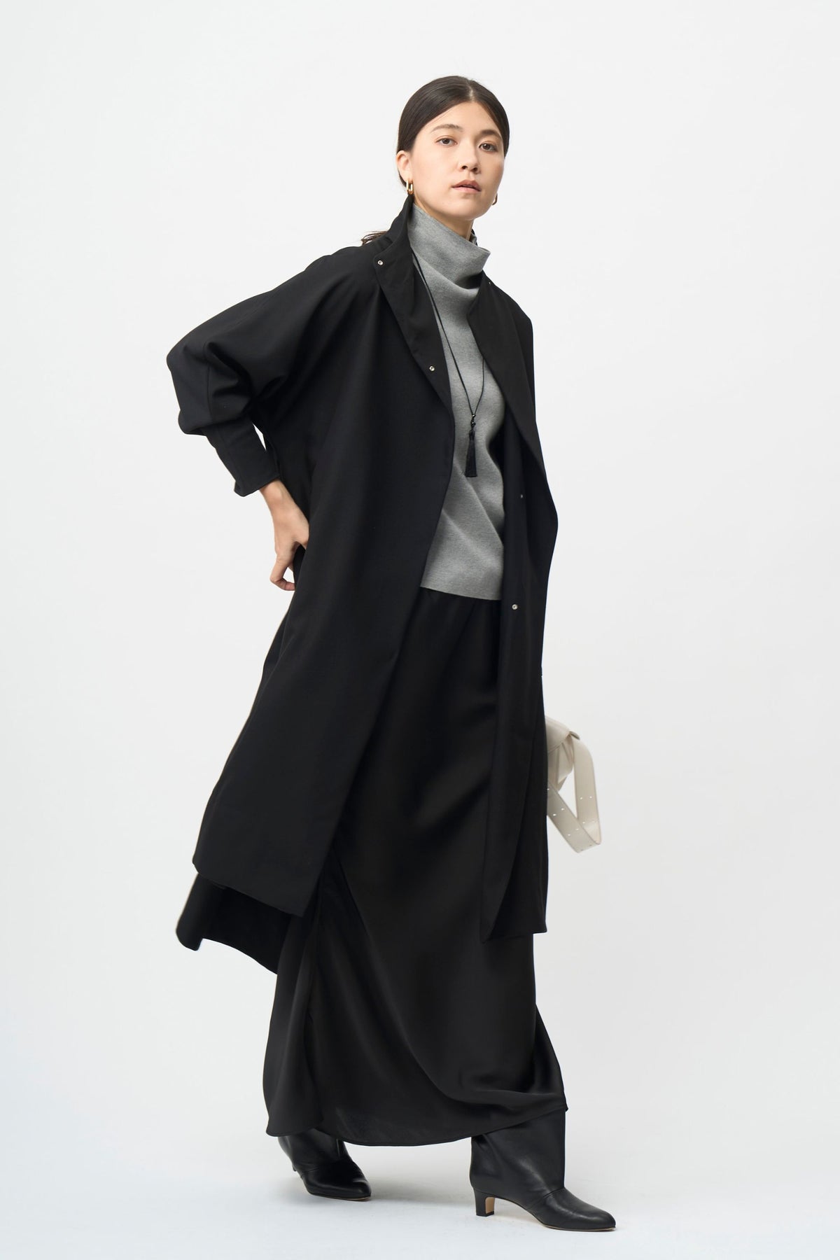 Stand Collar Light Coat - BLACK