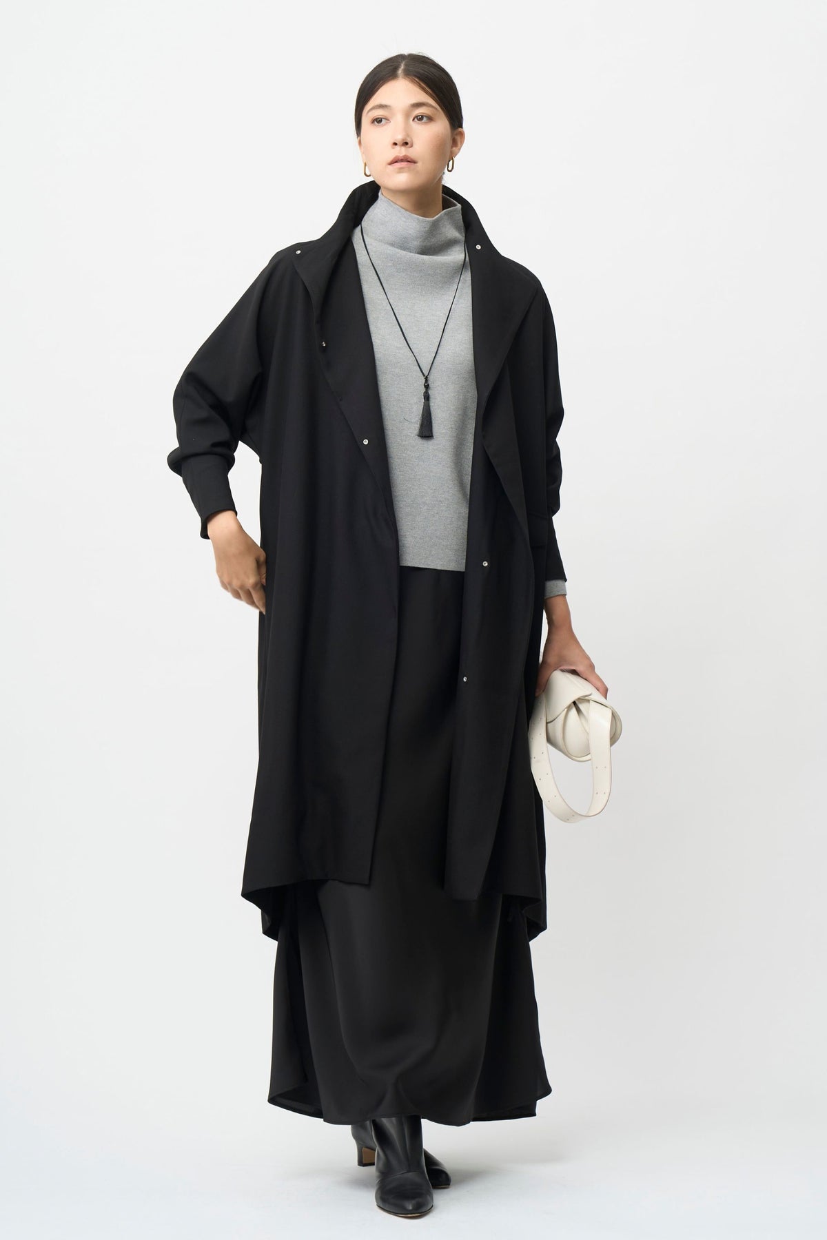 Stand Collar Light Coat - BLACK
