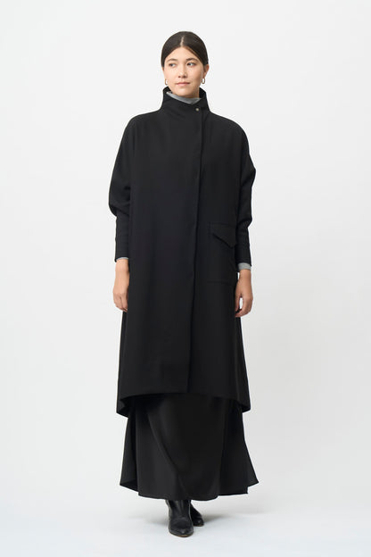 Stand Collar Light Coat - BLACK