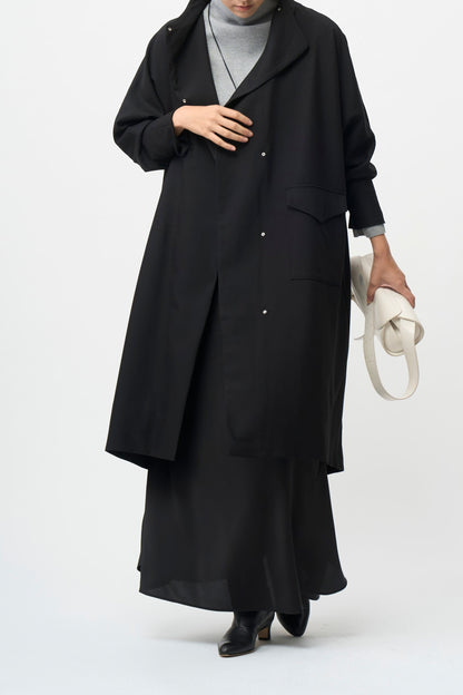 Stand Collar Light Coat - BLACK