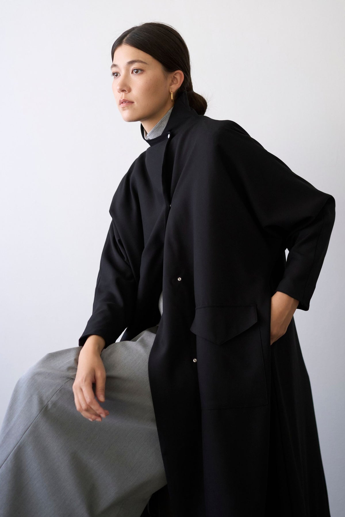 Stand Collar Light Coat - BLACK