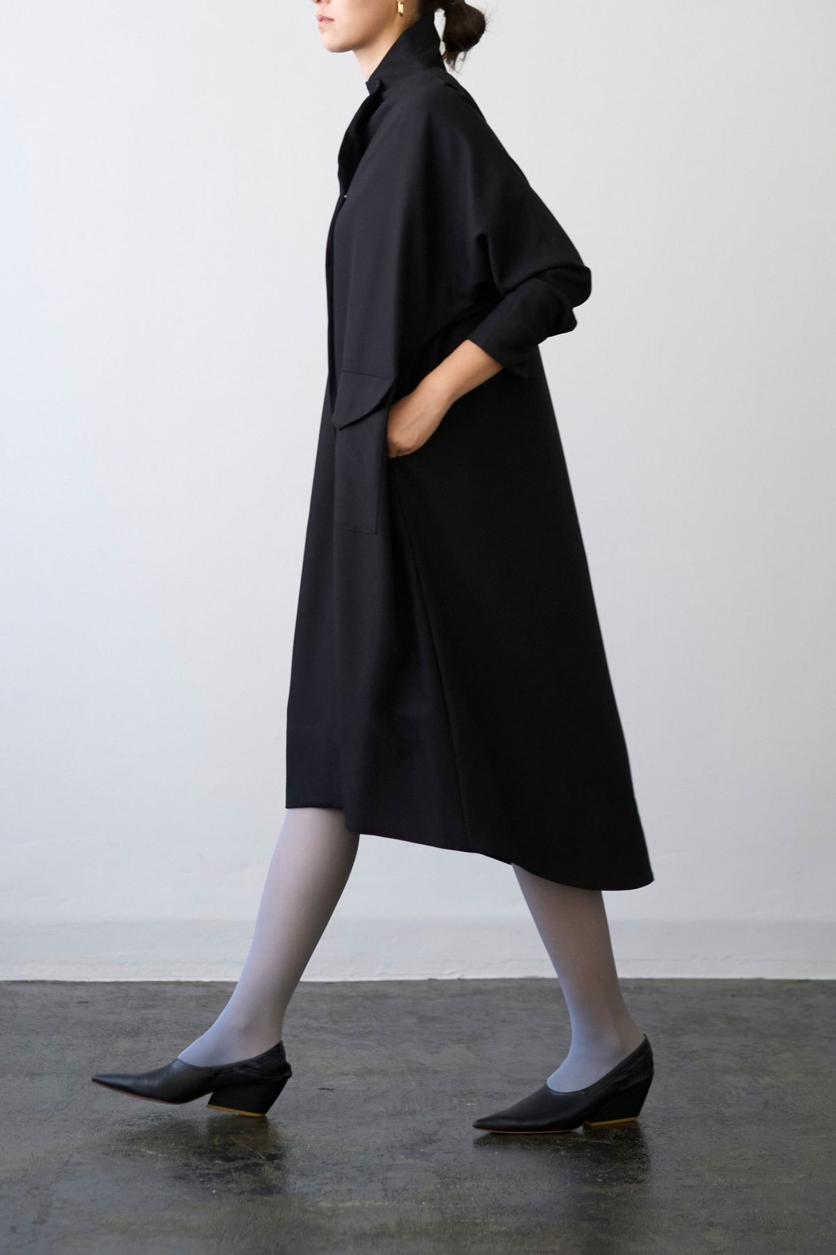 Stand Collar Light Coat - BLACK