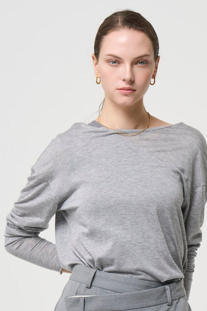 2way Sheer back open T-shirt - GRAY
