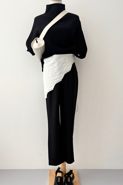 Cotton Lace Triangle Scarf - BLACK・WHITE