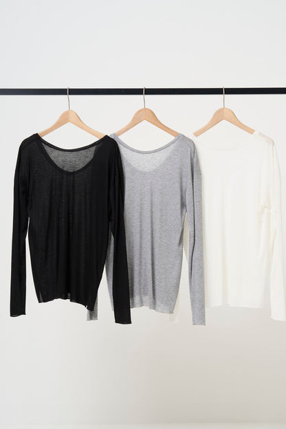 2way Sheer back open T-shirt - GRAY