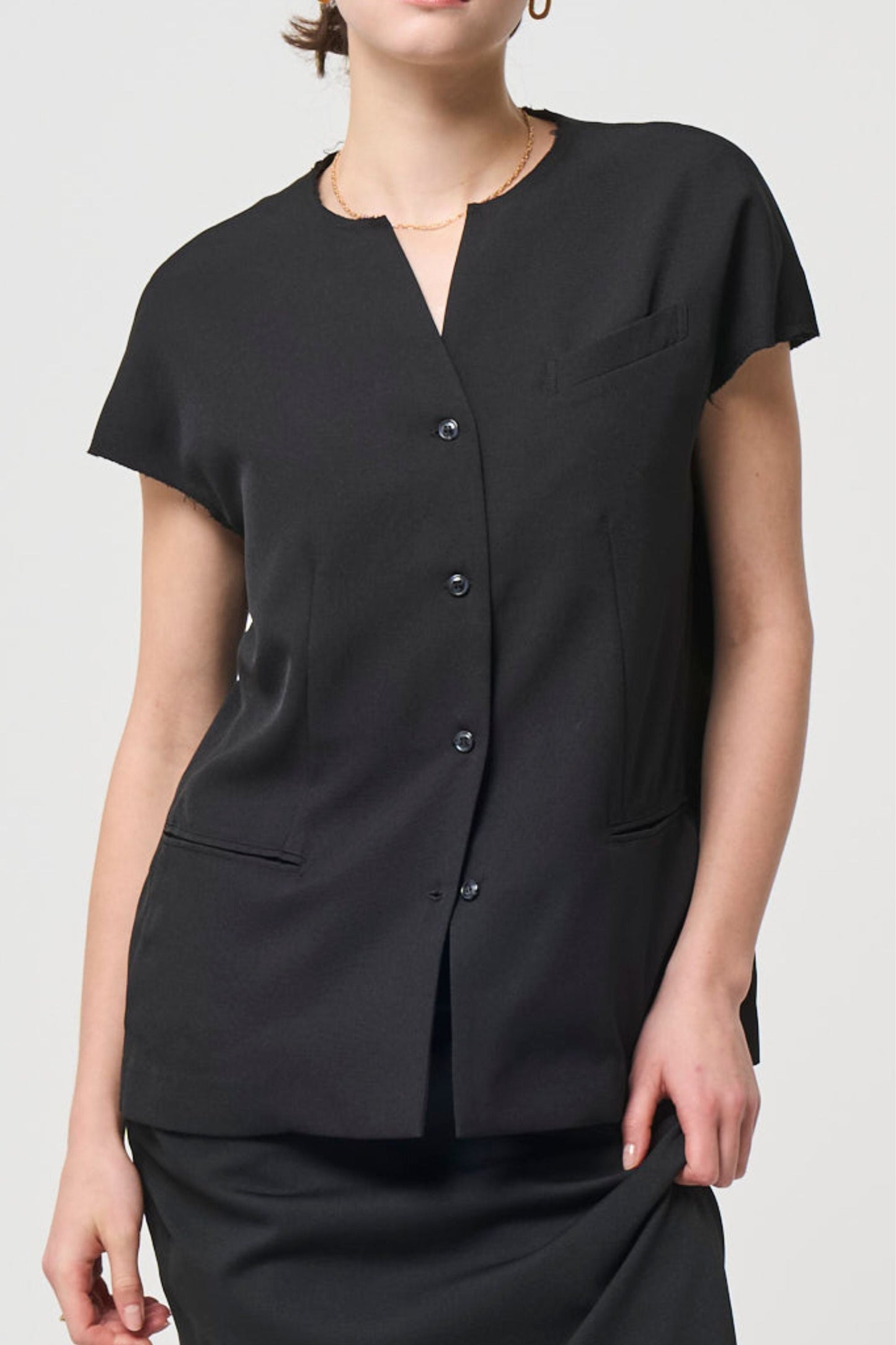 Short Sleeves Shirts Jacket - BLACK