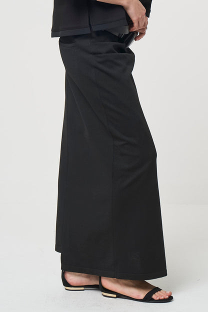 Smooth Gather Knit Skirt - BLACK
