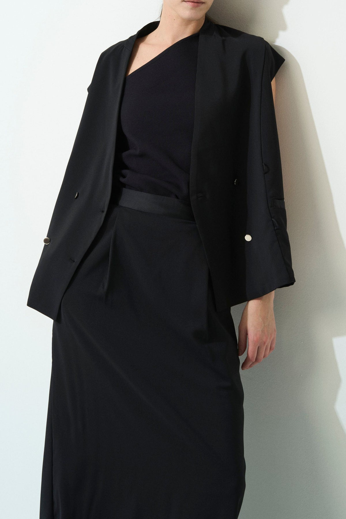 2way Long Straight Skirt - BLACK
