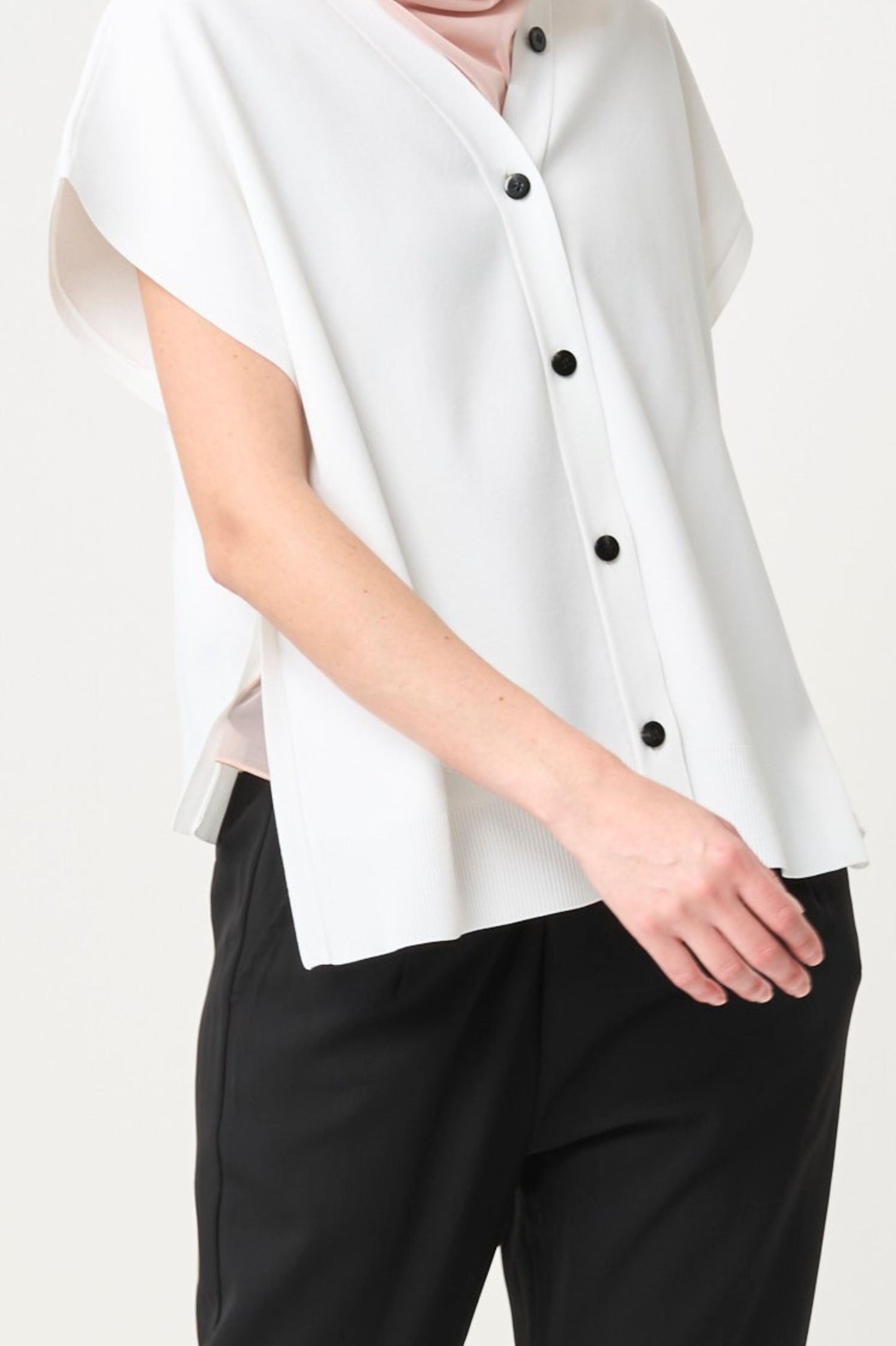 2way Spring Knit Poncho - WHITE