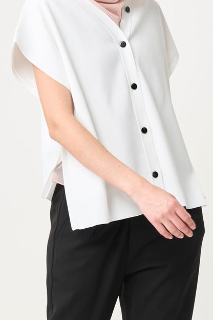 2way Spring Knit Poncho - WHITE