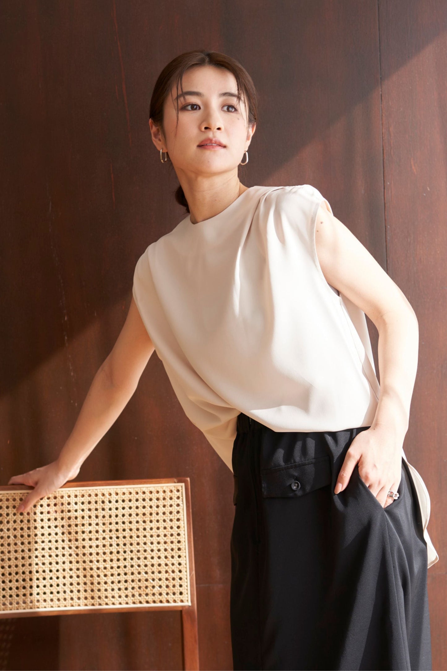 Shoulder Gather Pullover - ECRU