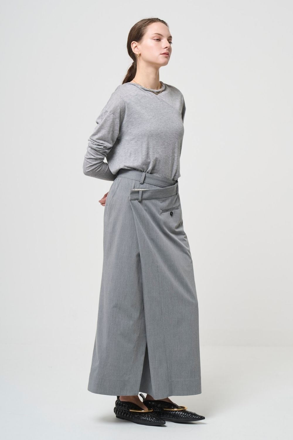 2way Sheer back open T-shirt - GRAY