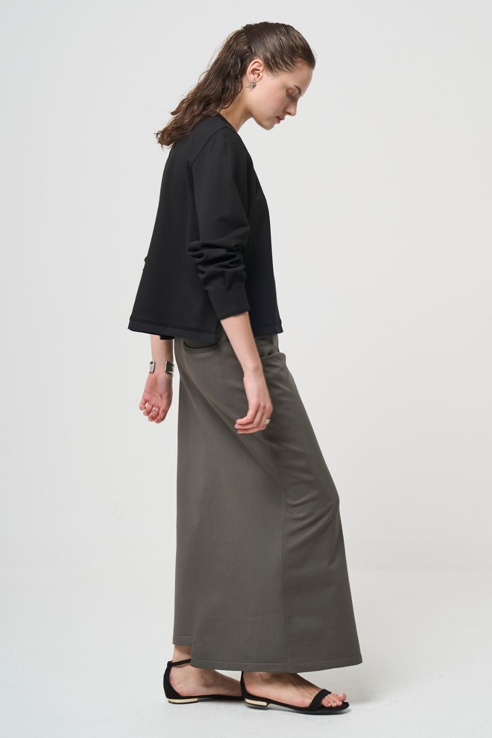 RESTOCK!  Smooth Gather Knit Skirt - TAUPE