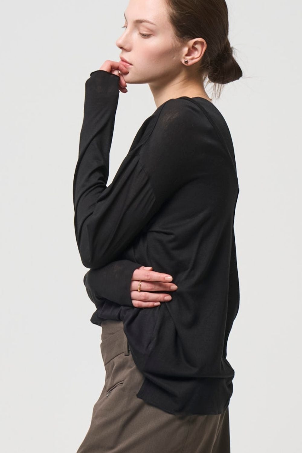 2way Sheer back open T-shirt - BLACK