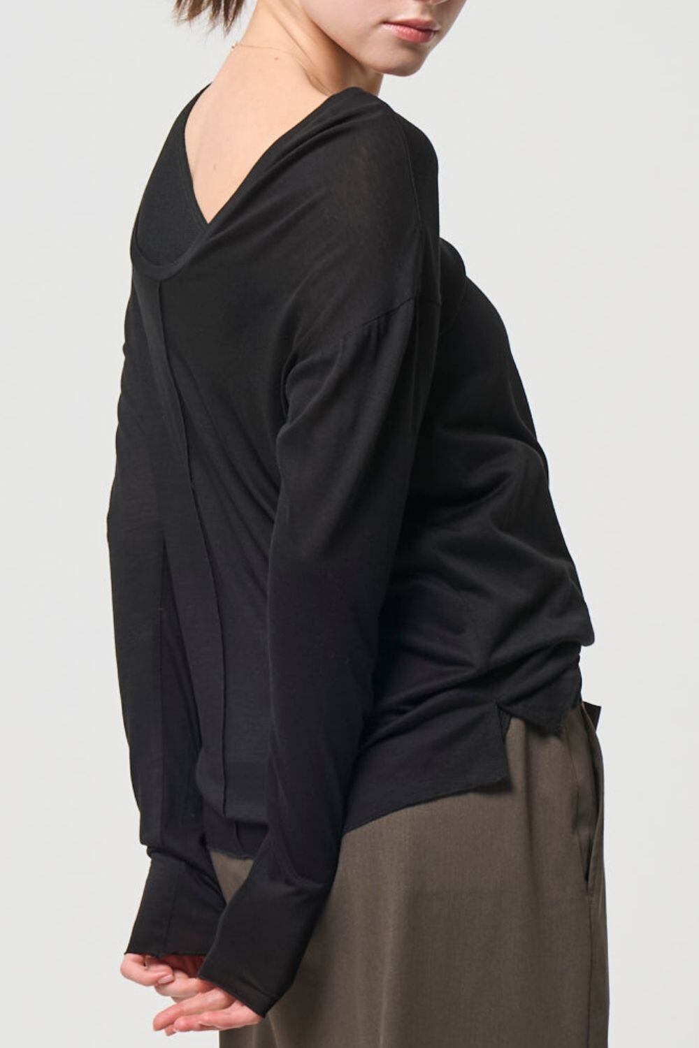 2way Sheer back open T-shirt - BLACK