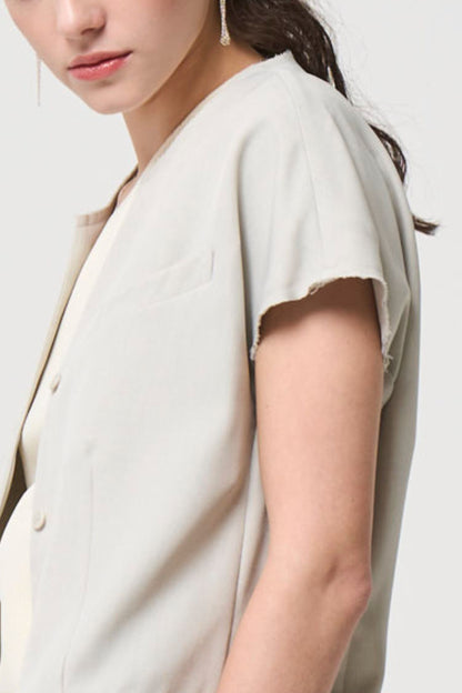 Short Sleeves Shirts Jacket - BEIGE