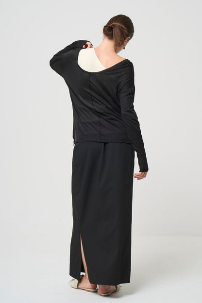 2way Sheer back open T-shirt - BLACK