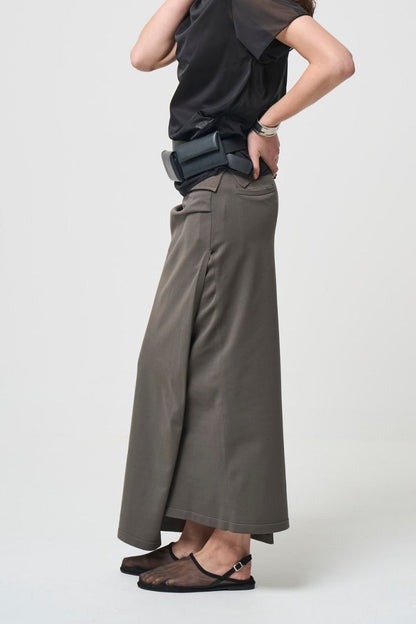 RESTOCK!  Smooth Gather Knit Skirt - TAUPE