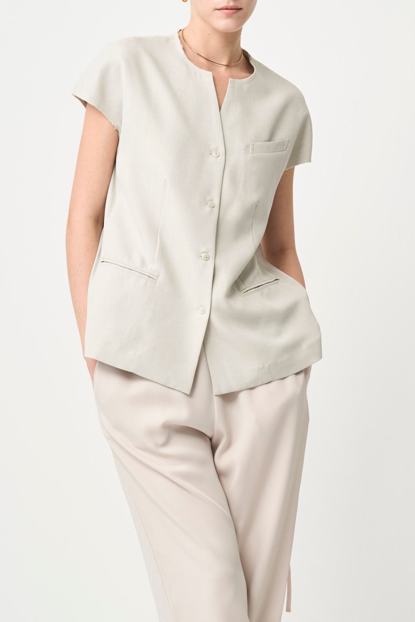 Short Sleeves Shirts Jacket - BEIGE