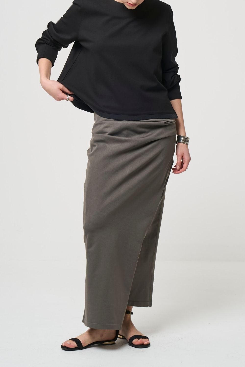 RESTOCK!  Smooth Gather Knit Skirt - TAUPE