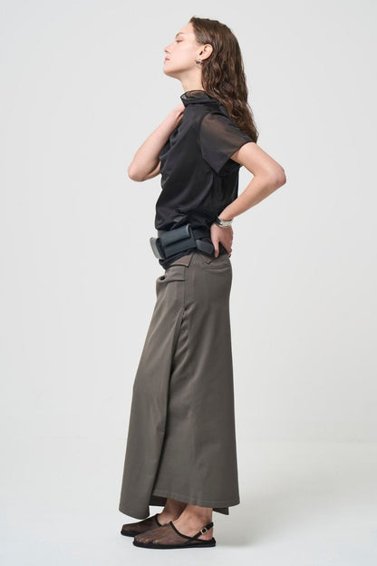 RESTOCK!  Smooth Gather Knit Skirt - TAUPE