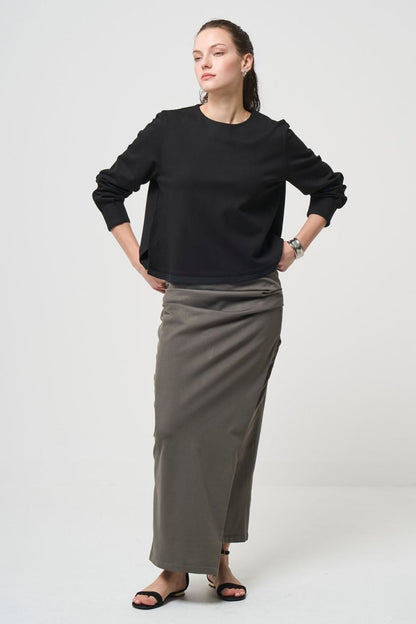 RESTOCK!  Smooth Gather Knit Skirt - TAUPE