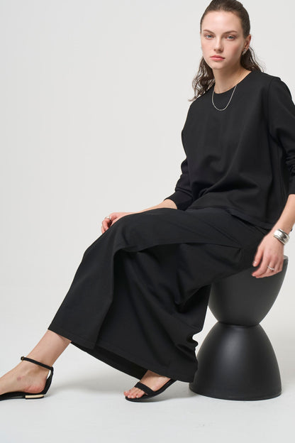 Smooth Gather Knit Skirt - BLACK