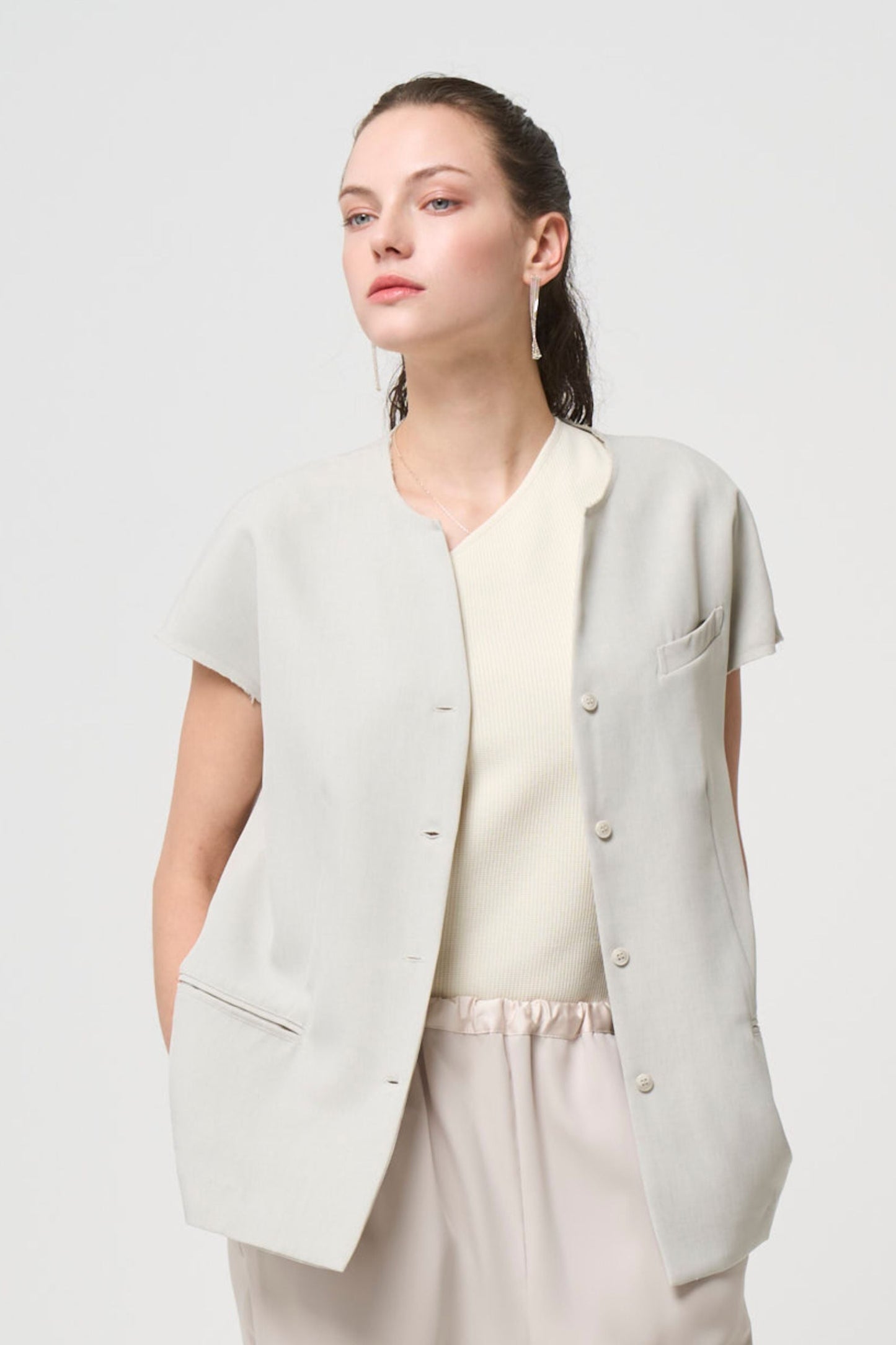 Short Sleeves Shirts Jacket - BEIGE